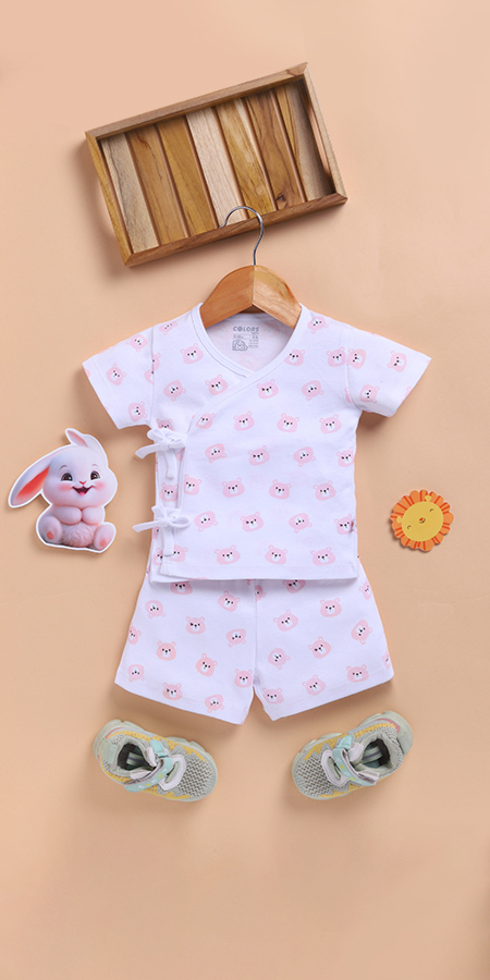 Peek-a-Boo 2253 Infants Jhabla set-White in 100% Cotton for Ultra-Soft, Breathable Comfort