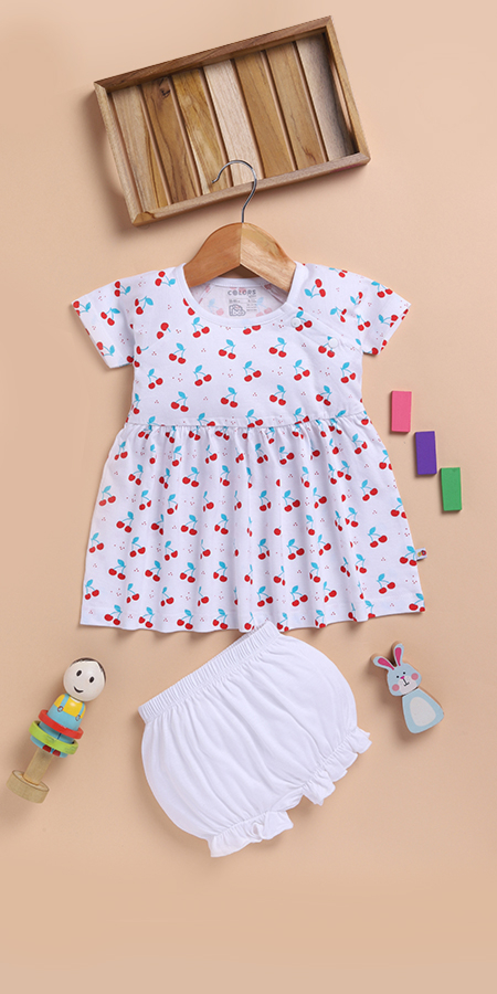 Peek-a-Boo 2259 Infant wear Girls Frock and Bloomer Set-White in 100% Cotton  for Ultra-Soft, Breathable Comfort