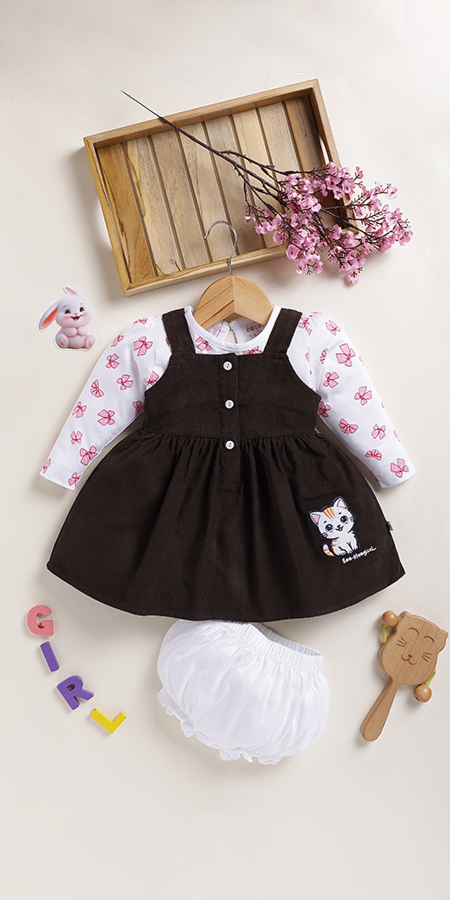 Peek-a-Boo Infant Wear Corduroy Dungaree Dress with Full Sleeve Top & Bloomer (Girls) #2266 