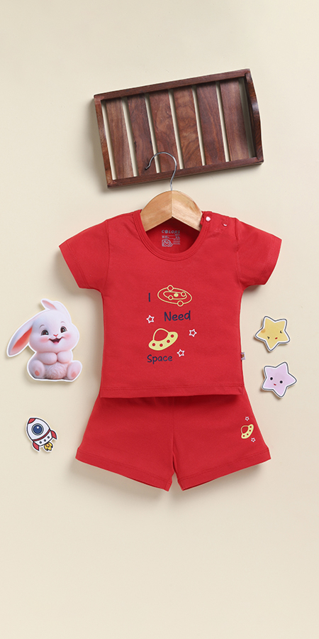 Peek-a-Boo 2245 Shoulder Open T-shirt and Shorts for Infants  in 100% cotton for Ultra Soft and Breathable Comfort