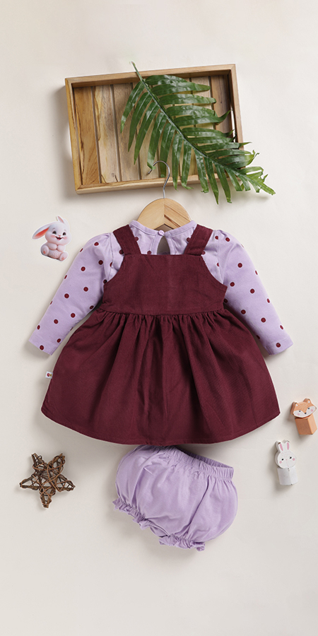 Peek-a-Boo Infant Wear Corduroy Dungaree Dress with Full Sleeve Top & Bloomer (Girls) #2266