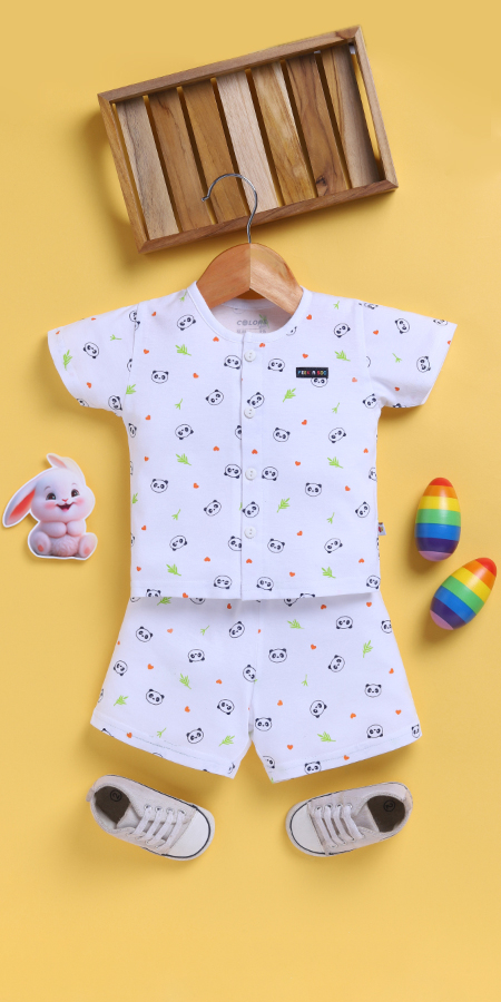 Peek-a-Boo 2242 Front Open Crew Neck Set-White  for Infants in 100% cotton for Ultra Soft and Breathable Comfort