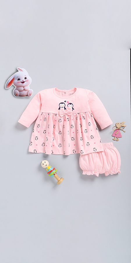 Peekaboo 2212 Girl's Full Sleeve Frock & Bloomer Assorted Pack Of 1