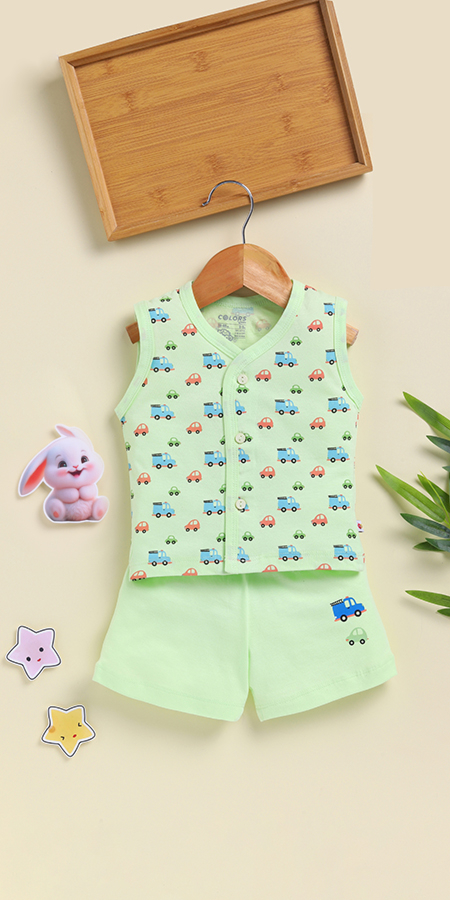 Peek-a-Boo 2237 Sleeveless Front Open Top and Shorts for Infants in 100% cotton for Ultrasoft and Breathable Comfort