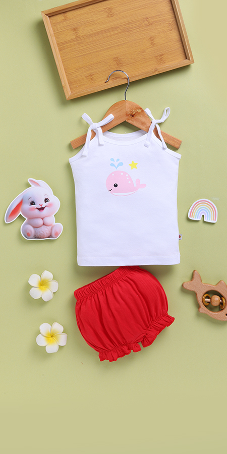 Peek-a-Boo 2240 Upknot Tying Sleeveless Top and Bloomer-White for Baby Girls  in 100% cotton for Ultrasoft and Breathable Comfort.